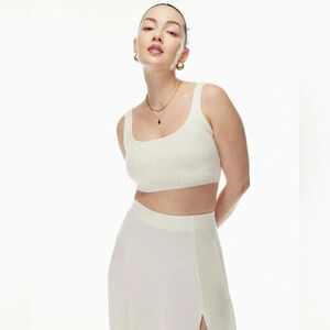 Aritzia Wilfred Manila Merino  Wool Cropped Ribbed Tank | Size XS Black